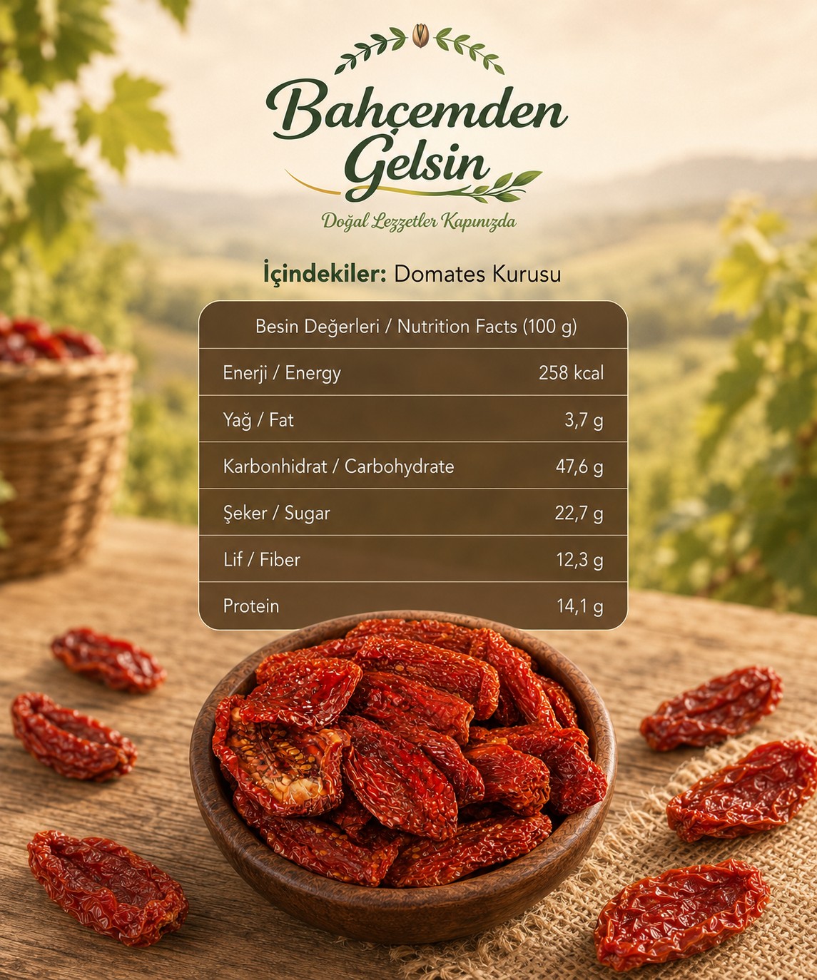 Dilimlenmiş kırmızı domates kurus besin değerleri