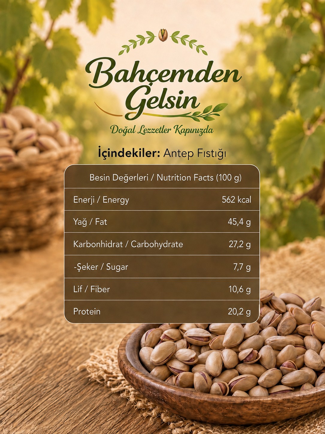 Kavrulmuş Antep Fıstığı – Ana Çıtlak besin değerleri tablosu