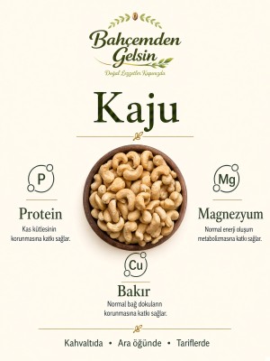 4 Dolgun ve kavrulmuş kaju taneleri bilgi kartı